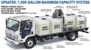 CemeSeal 1900-gallon mobile service truck with 4 primary storage tanks
